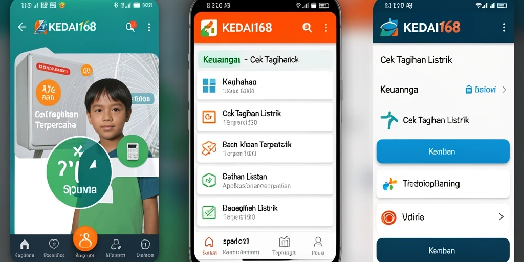 Antarmuka KEDAI168 menampilkan informasi tagihan listrik dengan jelas.